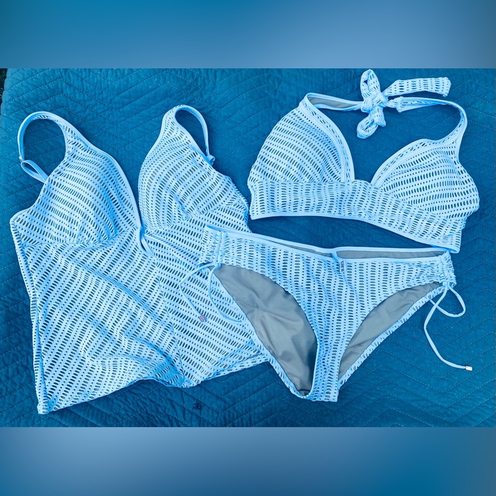 Bar III White 3 Piece Tankini and Bikini Bathing Suit Set